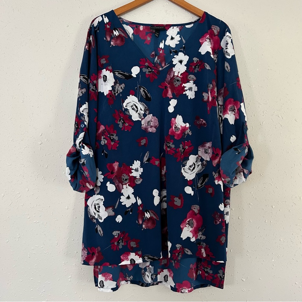 Lane Bryant Blue Floral Tunic Blouse 22 24